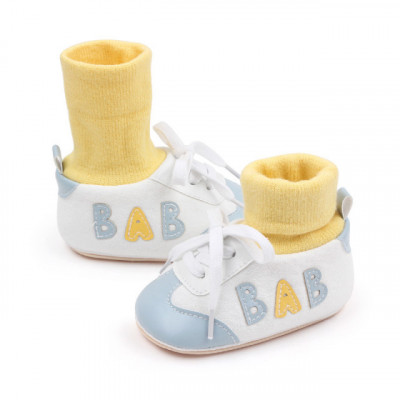 Tenisi cu ciorapel galben si insertii bleu - Baby (Marime Disponibila: 3-6 luni foto