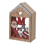 Suport Lumanare Craciun, Casuta Mos Craciun, Lemn, 18cm, Multicolor