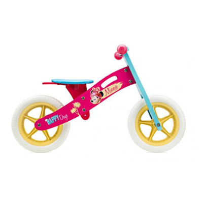 Bicicleta fara pedale Pegas Seven, 12 inch, 2-6 ani, furca fixa, cadru din lemn, jante spuma, model Minnie Mouse foto
