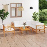 Cumpara ieftin Set mobilier grădină cu perne crem, 7 piese, lemn masiv de tec