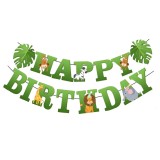 Banner happy birthday 100x200 cm, flippy, rola de ata inclusa, tematica jungle, verde