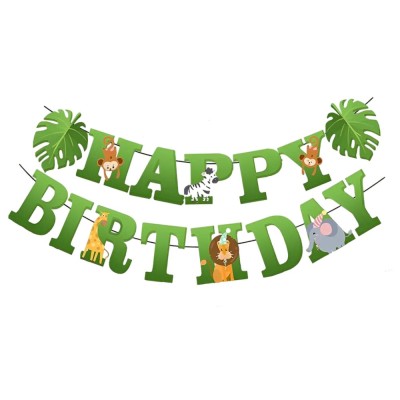 Banner happy birthday 100x200 cm, flippy, rola de ata inclusa, tematica jungle, verde foto
