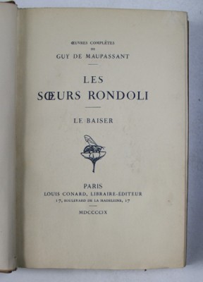 LES SOEURS RONDOLI - LE BAISER par GUY DE MAUPASSANT , 1909 foto
