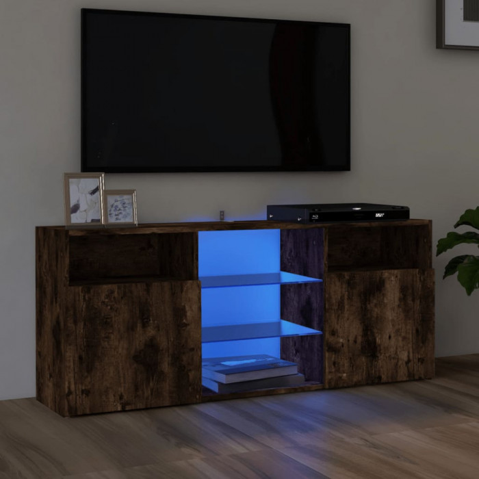 vidaXL Comodă TV cu lumini LED, stejar fumuriu, 120x30x50 cm