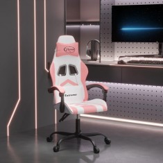 Scaun de gaming pivotant, alb și roz, piele ecologică foto