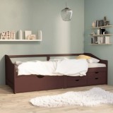 Gossi pat de zi, 3 locuri, sertare, maro inchis, 90x200 cm, lemn pin