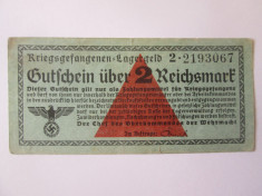 Rara! 2 Reichsmark 1939-1945,bancnota circulata in lagarele prizonieri Germania foto