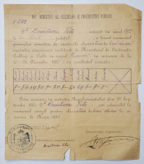 CERTIFICAT DE STUDII , SEMNAT OLOGRAF DE SPIRU HARET , 1885 foto
