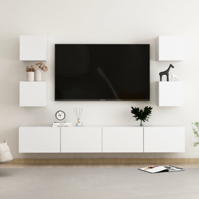 vidaXL Set dulapuri TV, 6 piese, alb, lemn prelucrat