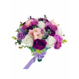 Buchet mediu personalizabil cu trandafiri, orhidee, hortensie si verdeata (Violet, Alb, Roz)