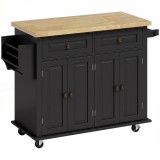 HOMCOM insulă de bucătărie cu roți și sertare, 111 x 44,5 x 82,5 cm, negru | Aosom Romania