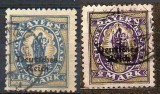 Lot timbre Bayern &ndash; supratipărire Deutsches Reich, valori 1&ndash;2 Mark, obliterate -A80