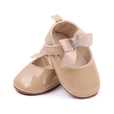 Pantofiori crem din lac cu fundita si strasuri (Marime Disponibila: 3-6 luni foto
