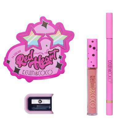 Set paleta de machiaj cu 14 farduri de pleoape kevin&amp;amp;coco, red heart eyeshadow palette, 21 x 20.5 x 2.2cm foto