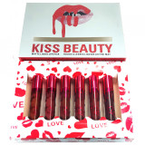 Cumpara ieftin Set Cadou 6 Rujuri Lichide Mate - Kiss Beauty Liquid Lipstick BX, 6 x 10 ml