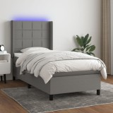 Cumpara ieftin Pat cu arcuri, saltea și LED, gri &icirc;nchis, 90x200 cm, textil