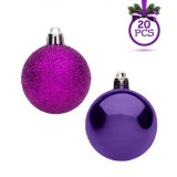Set Globuri Crăciun, Model Glitter, 20 Bucăți, Culoare Mov, Diametru 3cm, Material Plastic