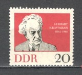 D.D.R.1962 100 ani nastere G.Hauptmann-poet PREMIUL NOBEL SD.121, Nestampilat