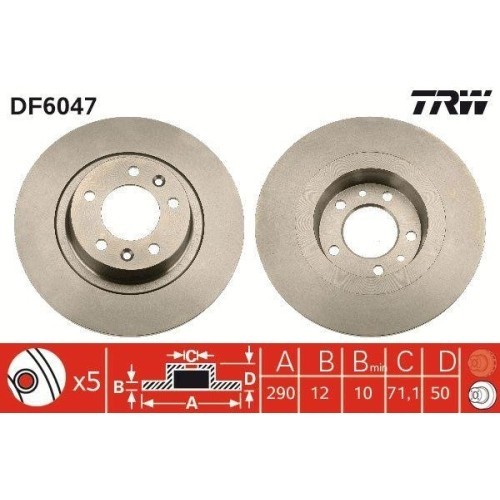 Set disc frana Peugeot 407 Coupe (6c) 10.05-, Spate, 290X12mm, plin, TRW