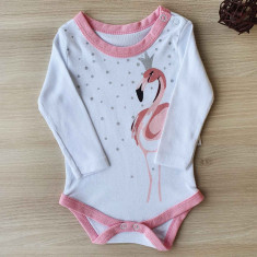 Body bebelusi maneca lunga flamingo roz bumbac 0-12 luni