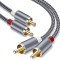 Cablu audio 2x RCA-tata la 2x RCA-tata 2m contacte aurite design metalic subtire si elegant