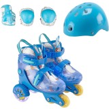 Set de role incepatori, Action One, roti luminoase, cu casca, protectii si geanta de transport, S (31-34), Blue