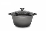 Cratita fonta emailata cu capac 24x11.5cm, capacitate 4L, culoare Marble Gray