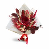 Buchet din flori naturale uscate si stabilizate, alb - rosu