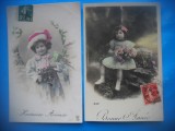 HOPCT 1745 COPII-TCV-ROMANTICA-FRANTA-LOT 2 CARTI POSTALE VECHI-CIRCULATE