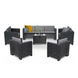 Set Mobilier Gradina Leziter City II Large, 7 Locuri, Plastic Ratan Artificial, Antracit