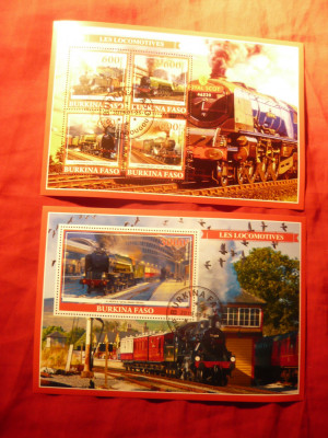 2 Blocuri Burkina Faso 2019 Locomotive , stampilat foto
