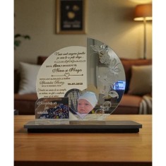 Cadou cerere nași &ndash; personalizat, HDF negru și plexiglas argintiu, cu fotografie și mesaj gravat