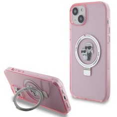 Husa pentru iPhone 15 / iPhone 14 / iPhone 13 - Karl Lagerfeld Hardcase Ring Stand MagSafe (KLHMP15SHMRSKCP) - Pink Karl&amp;Choupette