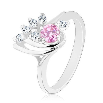 Inel strălucitor, lacrimă asimetrică decorată cu zirconii transparente şi roz - Marime inel: 50 foto