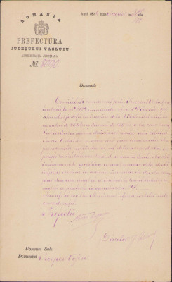 HST 243S Act 1876 semnat olograf prefect județul Vaslui Neron Lupașcu foto