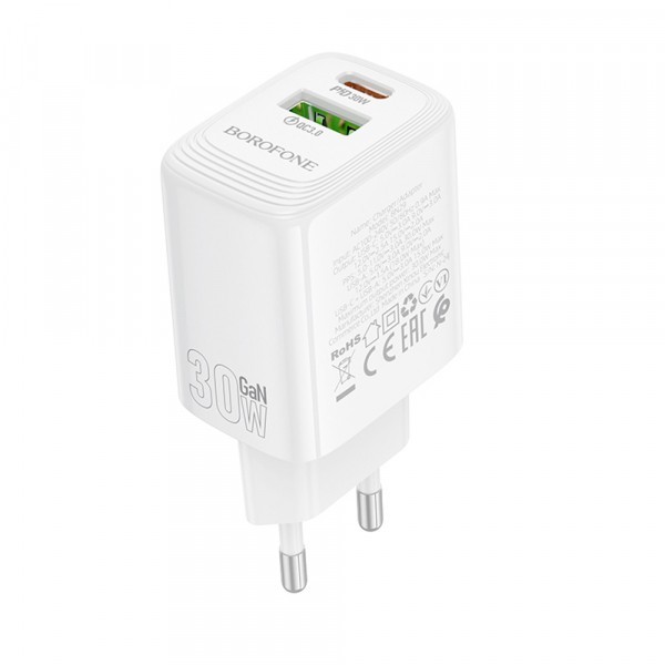 Incarcator Retea Borofone BN29 Fuente, 30W, 3A, 1 x USB-A - 1 x USB-C, Alb
