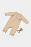 Salopeta cu fermoar, Two thread, BabyCosy, 100% bumbac organic, Stone (Marime: 3-6 Luni)