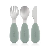 Set 3 tacamuri din otel inoxidabil (furculita, lingurita si cutit), manere din silicon, fara BPA, lavabile in masina de spalat vase, Reer 25133 Childr