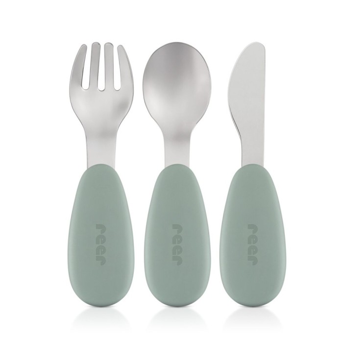 Set 3 tacamuri din otel inoxidabil (furculita, lingurita si cutit), manere din silicon, fara BPA, lavabile in masina de spalat vase, Reer 25133 Childr