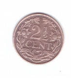 Moneda Curacao 2 1/2 cent 1948, stare foarte buna, curata, America Centrala si de Sud, Bronz