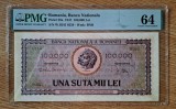 ROMANIA - 100.000 lei - Ianuarie 1947 UNC , gradata PMG 64 . Necirculata. Rara !!