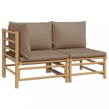 Cumpara ieftin Set mobilier de gradina cu perne gri taupe, 2 piese, bambus