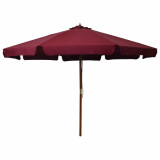 VidaXL Umbrelă de soare de exterior, st&acirc;lp lemn, roșu burgund, 330 cm