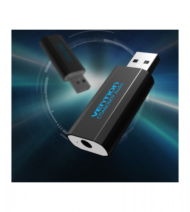 3D USB Card Adaptor Sunet 3.5mm Audio Aux Mic-Culoare Negru