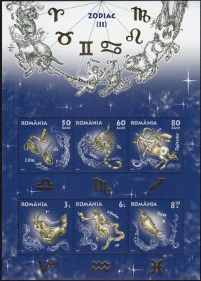 ROMANIA 2011 LP 1919 a ZODIAC II BLOC DE 6 TIMBRE MNH foto