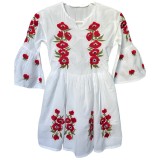 Cumpara ieftin Rochie Traditionala Alba pentru Fetite cu Motiv Floral Rosu- RTF11
