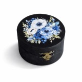 Cutie rotunda din lemn cu flori albastre &ndash; 202600