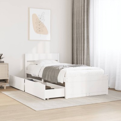 vidaXL Cadru pat fără saltea, alb, 90x190 cm, lemn masiv de pin 846805 foto