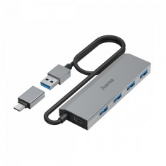 Hub USB, Hama, 4 Porturi USB-A 3.0, 5 Gb/s, Antracit, 1m