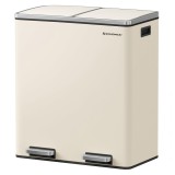 SONGMICS Cos de gunoi dublu colectare selectiva, 2x30L, cu pedale si capac soft close, galeata interioara, otel, 62x59x36 cm, crem Household NewTrend